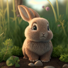 Obraz premium Illustration of a cute little bunny - Created with Generative AI Technology
