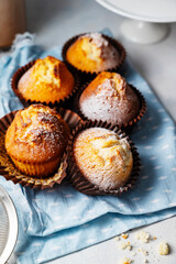 Homemade sweet muffins with fresh berries. Close up sweet treat.