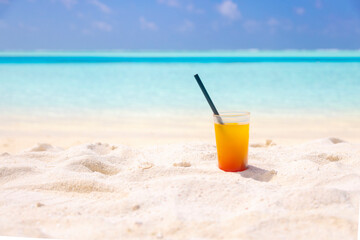 Idyllic Beach with Palm Treesat the Maldives, Indian Ocean