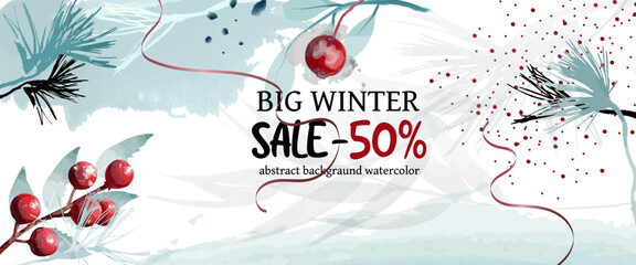 Lettering big winter sale watercolor abstract background