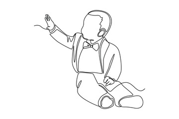 Single one line drawing Little boy in a tuxedo suit for weddings. Wedding Concept. Continuous line draw design graphic vector illustration.