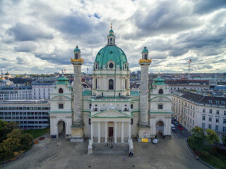 Vienna Karlskirche Church with Cloudy Sky. Austria
