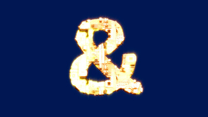 ampersand, futuristic blazing orange cyber punk alphabet on chroma key screen, isolated - object 3D rendering