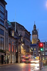 Glassford Street and the Trades Hall, Glasgow, by night.