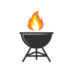 BBQ grill simple and symbol icon with smoke or steam logo