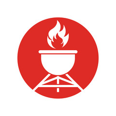 BBQ grill simple and symbol icon with smoke or steam logo