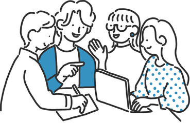 ミーティング中のスタッフたちのイラスト