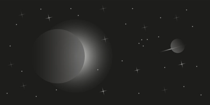 planet covered moon background, stars in the dark, eclipse vector
