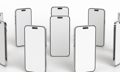 Illustration 3d render of isometric rectangles simulating a telephone in a 3d space 14 with blank spaces. From different perspectives and views to help rock up for applications. iPhone pro