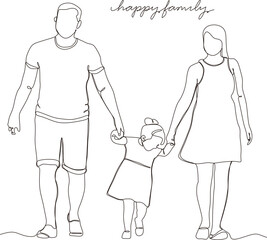 continuous line drawing of mother,father and son having fun outdoors.vectors and illustrations