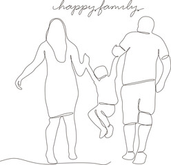 continuous line drawing of mother,father and son having fun outdoors.vectors and illustrations