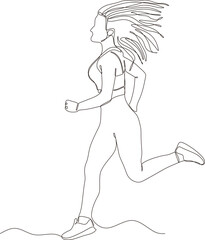 Continuous line drawing. Sport woman running on white background. Vector illustration
