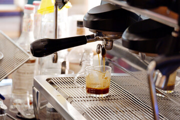Freshly brewed coffee in a coffee shop.