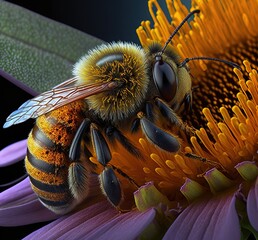 Bee on the flower. Generative AI