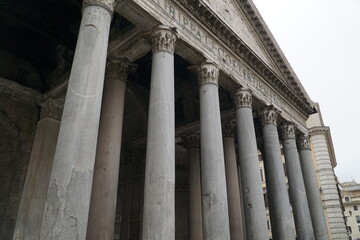 Rome, Italy - January 06, 2023, detail of the colonnade of the Pantheon.
