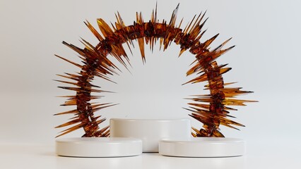 minimalist empty pedestal podium stage with abstract shape for product or brand display platform on 3d rendering