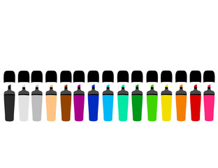 Set of markers pen isolated.Collection multicolored highlighters.Stationary.Flat design.Back to school.pencils for school or office.Sign, symbol, icon or logo.Art craft.Cartoon vector illustration.