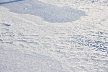 Fototapeta na wymiar Snowy surface. White snow and snowdrifts in winter.