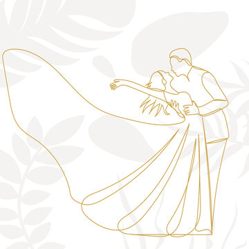 bride and groom, wedding sketch continuous line drawing
