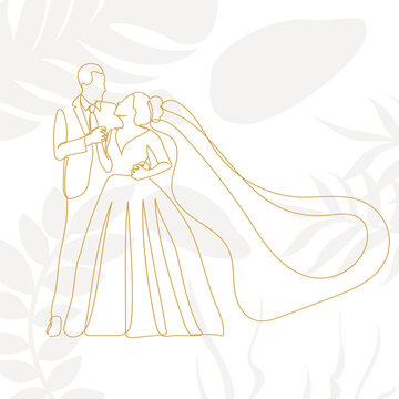 bride and groom sketch continuous line drawing