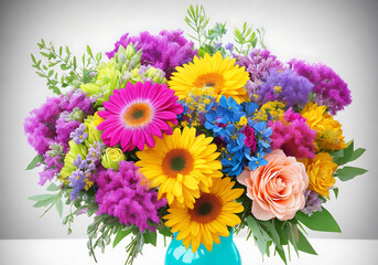 Beautiful, vivid, colorful mixed flower bouquet still life detail Generative AI