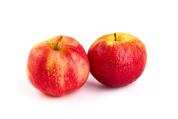 Shiny Red ripe apples, isolated on white background. Fresh raw organic fruits.