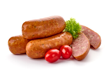 German Sausages, isolated on white background.