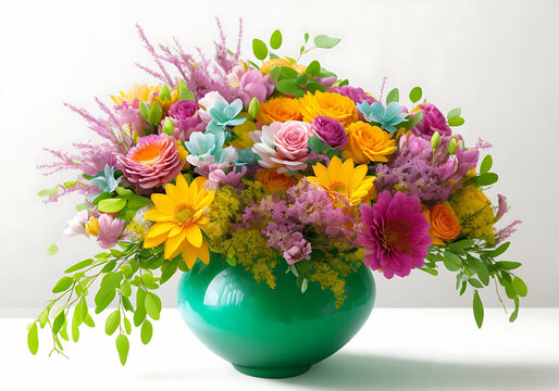 Beautiful, vivid, colorful mixed flower bouquet still life detail Generative AI