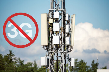 End of life for 3rd generation or 3G cell mobile networks illustrated with sign superimposed on...
