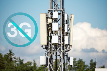 End of life for 3rd generation or 3G cell mobile networks illustrated with sign superimposed on...