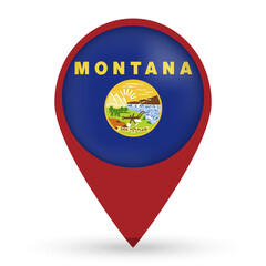 Montana state map pointer with shadow on white background. Vector illustration.