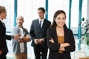 portrait confident woman or businesswoman smiling and crossed arms pose in the office