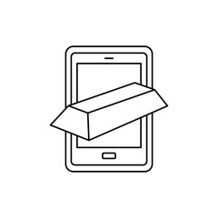 Buy gold with phone icon in line style icon, isolated on white background