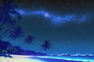 Obraz na płótnie Canvas tropical beach, night, milky way, starry sky, palm trees, ocean