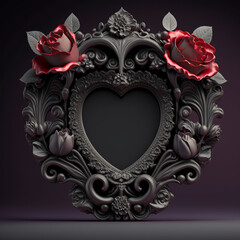 Valentine's Day picture frame empty border an ornately carved picture frame, Generative AI	