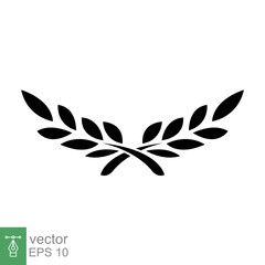 Laurel, wreath icon. Simple solid style. Symbol of victory, winner award, branch and leaves, roman concept. Silhouette sign. Glyph vector illustration design isolated on white background. EPS 10.