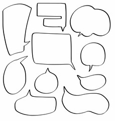set collection hand drawn speech bubbles. icon, cloud, cartoon, chat, balloon, message, illustration, speak, design, comic, sign, dialog, communication, thought, text. design vector illustration