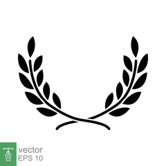 Fototapeta na wymiar Laurel, wreath icon. Simple solid style. Symbol of victory, winner award, branch and leaves, roman concept. Silhouette sign. Glyph vector illustration design isolated on white background. EPS 10.