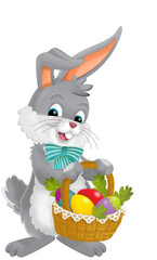 The happy easter rabbit with basket full of eggs isolated illustration for children