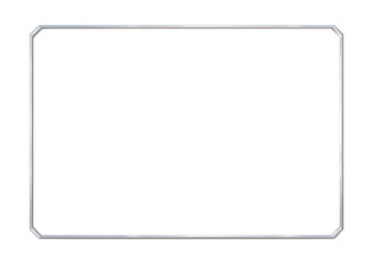 Rectangle realistic frame metal or silver with cut corners. Isolated. Steel, photoframe template. For picture. png