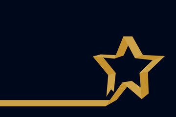 Star from gold ribbon. Golden simple star silhouette on black background. Success. Sketch vector illustration