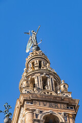 Roman Catholic Cathedral of Saint Mary of the See (Catedral de Santa Maria de la Sede, 1528). Giralda (La Giralda) - 104.1 m bell tower of Seville Cathedral. Seville, Andalusia, Spain.