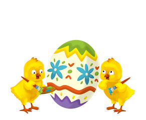 happy easter chicken with basket full of eggs isolated illustration for children