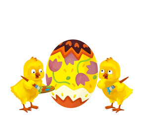 happy easter chicken with basket full of eggs isolated illustration for children