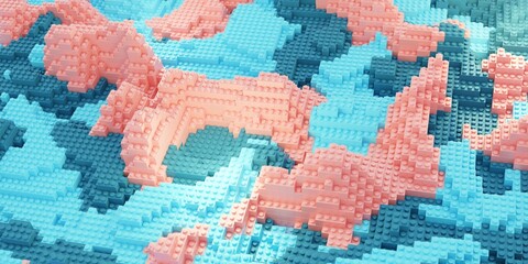 Abstract Geometric Mountains made of plastic geometric blocks 3d render illustration