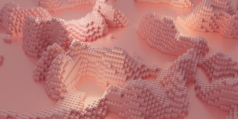 Abstract Geometric Mountains made of plastic geometric blocks 3d render illustration