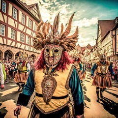 Obraz premium Fasching Karneval Masken und Umzüge Regionaler Karneval in Deutschland Generative AI Digital Art Background Hintergrund Cover Card Illustration