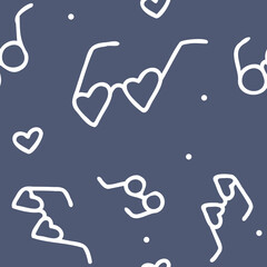 Vector. Seamless pattern with hand drawn heart shaped glasses. Vintage background for Valentine's Day, holidays of lovers, women's day and wedding design. Print for postcards, invitations, packaging.