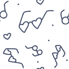 Vector. Seamless pattern with hand drawn heart shaped glasses. Vintage background for Valentine's Day, holidays of lovers, women's day and wedding design. Print for postcards, invitations, packaging.