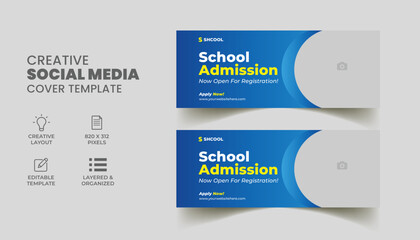 kids school admission education social media web banner. back to school timeline cover layout template. 